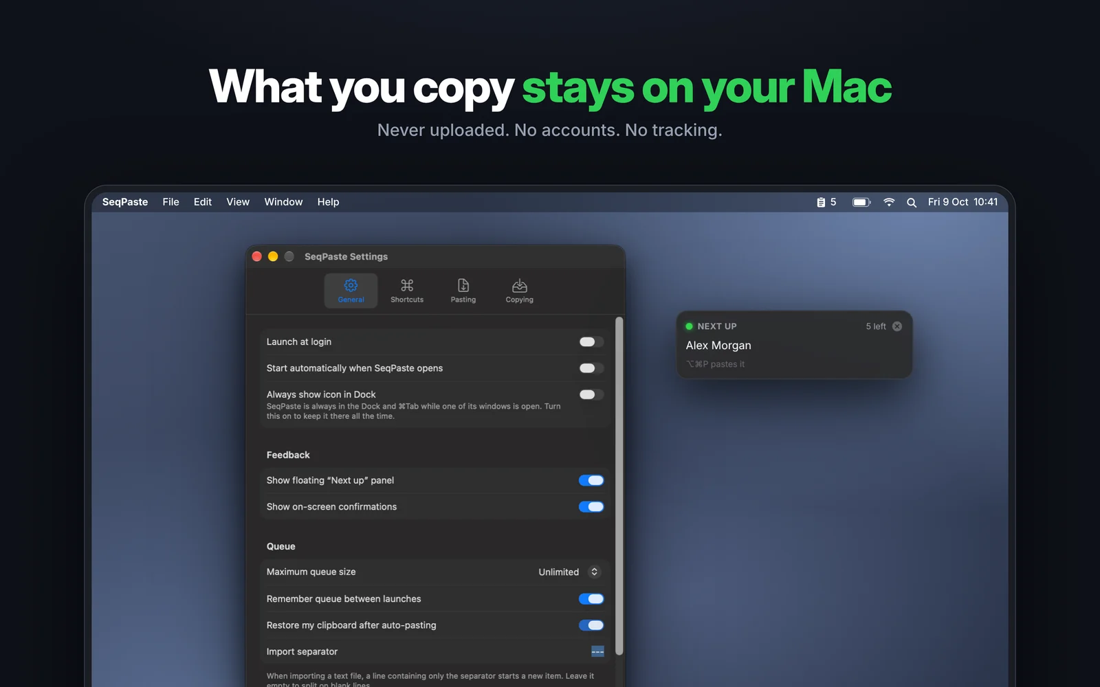 SeqPaste screenshot: private